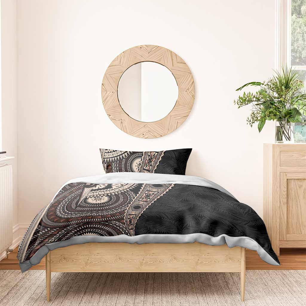 Fiji Traditional Masi Bedding Set Tapa Art Palm Leaves Pattern