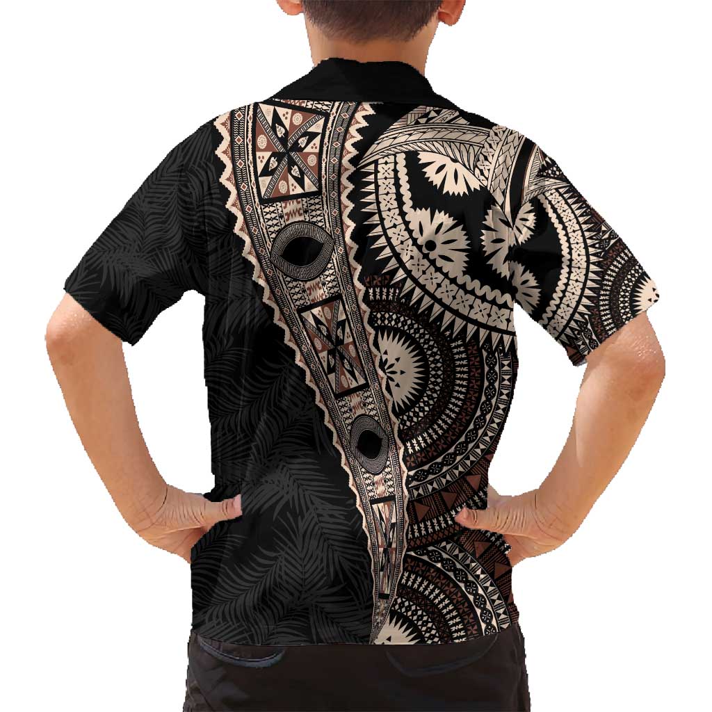 Fiji Traditional Masi Family Matching Long Sleeve Bodycon Dress and Hawaiian Shirt Tapa Art Palm Leaves Pattern LT03 - Polynesian Pride