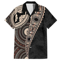 Fiji Traditional Masi Family Matching Long Sleeve Bodycon Dress and Hawaiian Shirt Tapa Art Palm Leaves Pattern LT03 Dad's Shirt - Short Sleeve Brown - Polynesian Pride