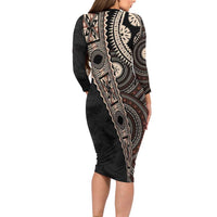 Fiji Traditional Masi Family Matching Long Sleeve Bodycon Dress and Hawaiian Shirt Tapa Art Palm Leaves Pattern LT03 - Polynesian Pride