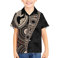 Fiji Traditional Masi Family Matching Long Sleeve Bodycon Dress and Hawaiian Shirt Tapa Art Palm Leaves Pattern LT03 Son's Shirt Brown - Polynesian Pride