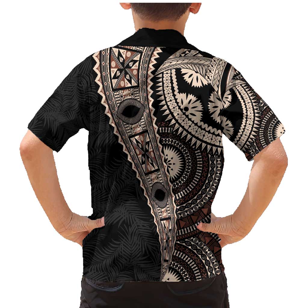 Fiji Traditional Masi Family Matching Mermaid Dress and Hawaiian Shirt Tapa Art Palm Leaves Pattern LT03 - Polynesian Pride