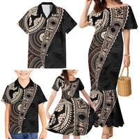 Fiji Traditional Masi Family Matching Mermaid Dress and Hawaiian Shirt Tapa Art Palm Leaves Pattern LT03 - Polynesian Pride