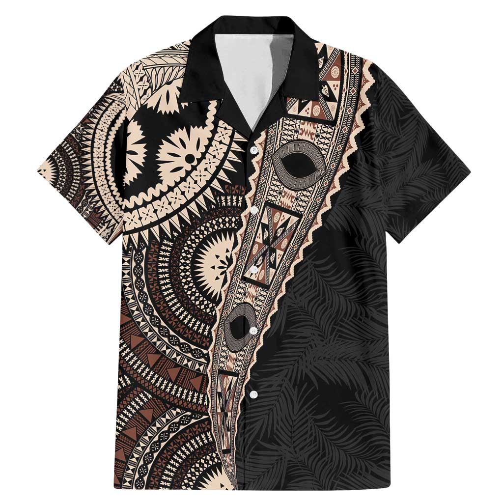 Fiji Traditional Masi Family Matching Mermaid Dress and Hawaiian Shirt Tapa Art Palm Leaves Pattern LT03 Dad's Shirt - Short Sleeve Brown - Polynesian Pride