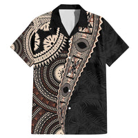 Fiji Traditional Masi Family Matching Mermaid Dress and Hawaiian Shirt Tapa Art Palm Leaves Pattern LT03 Dad's Shirt - Short Sleeve Brown - Polynesian Pride