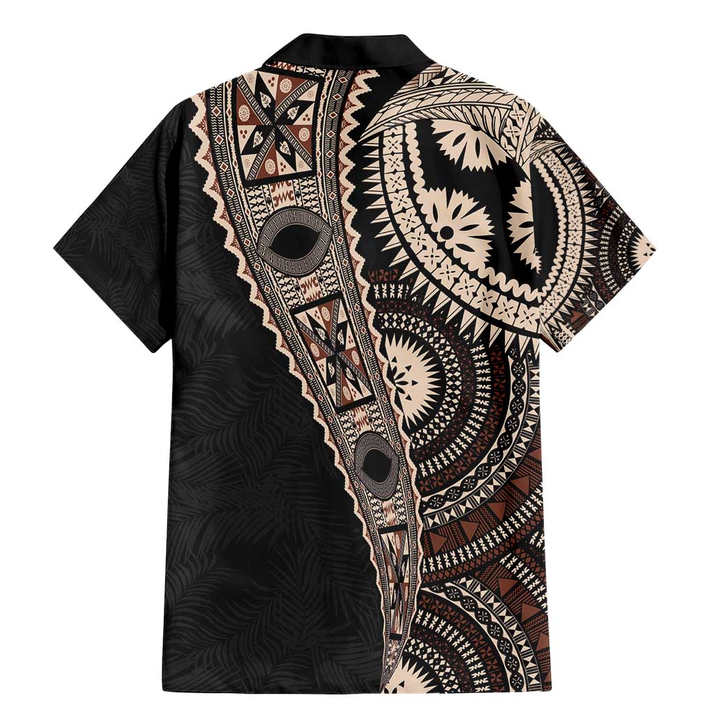 Fiji Traditional Masi Family Matching Mermaid Dress and Hawaiian Shirt Tapa Art Palm Leaves Pattern LT03 - Polynesian Pride