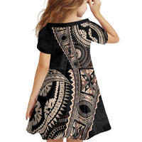 Fiji Traditional Masi Family Matching Off The Shoulder Long Sleeve Dress and Hawaiian Shirt Tapa Art Palm Leaves Pattern LT03 - Polynesian Pride