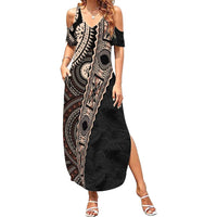 Fiji Traditional Masi Family Matching Summer Maxi Dress and Hawaiian Shirt Tapa Art Palm Leaves Pattern