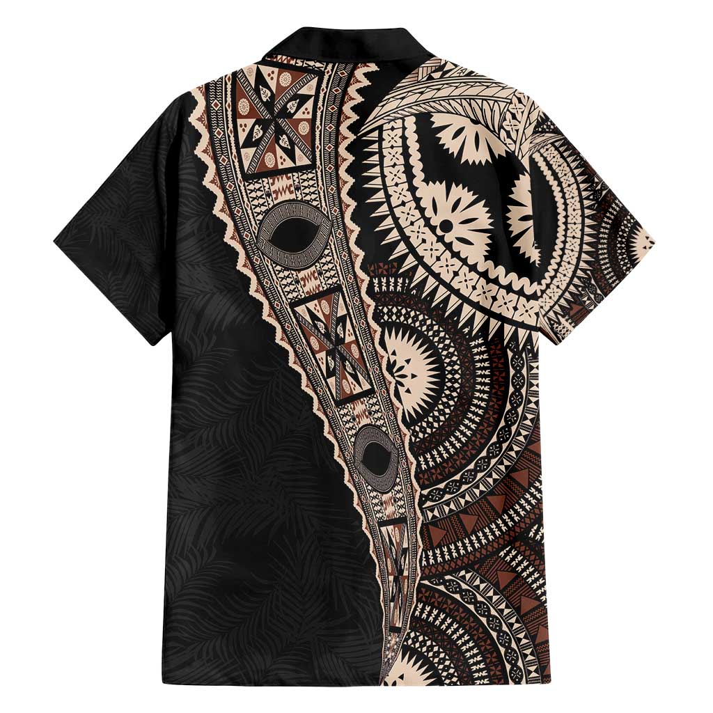 Fiji Traditional Masi Family Matching Tank Maxi Dress and Hawaiian Shirt Tapa Art Palm Leaves Pattern LT03 - Polynesian Pride