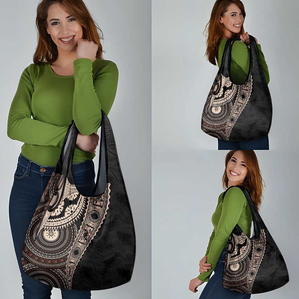 Fiji Traditional Masi Grocery Bag Tapa Art Palm Leaves Pattern