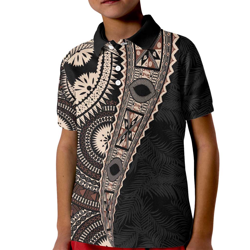 Fiji Traditional Masi Kid Polo Shirt Tapa Art Palm Leaves Pattern