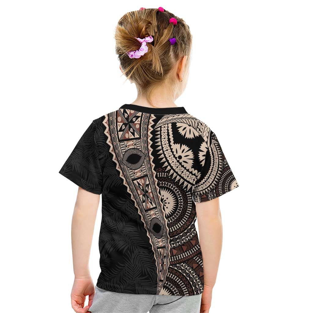 Fiji Traditional Masi Kid T Shirt Tapa Art Palm Leaves Pattern