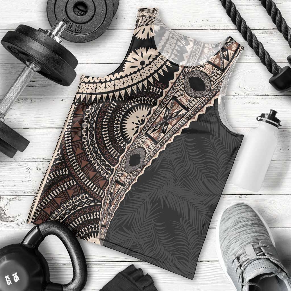 Fiji Traditional Masi Men Tank Top Tapa Art Palm Leaves Pattern