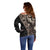 Fiji Traditional Masi Off Shoulder Sweater Tapa Art Palm Leaves Pattern