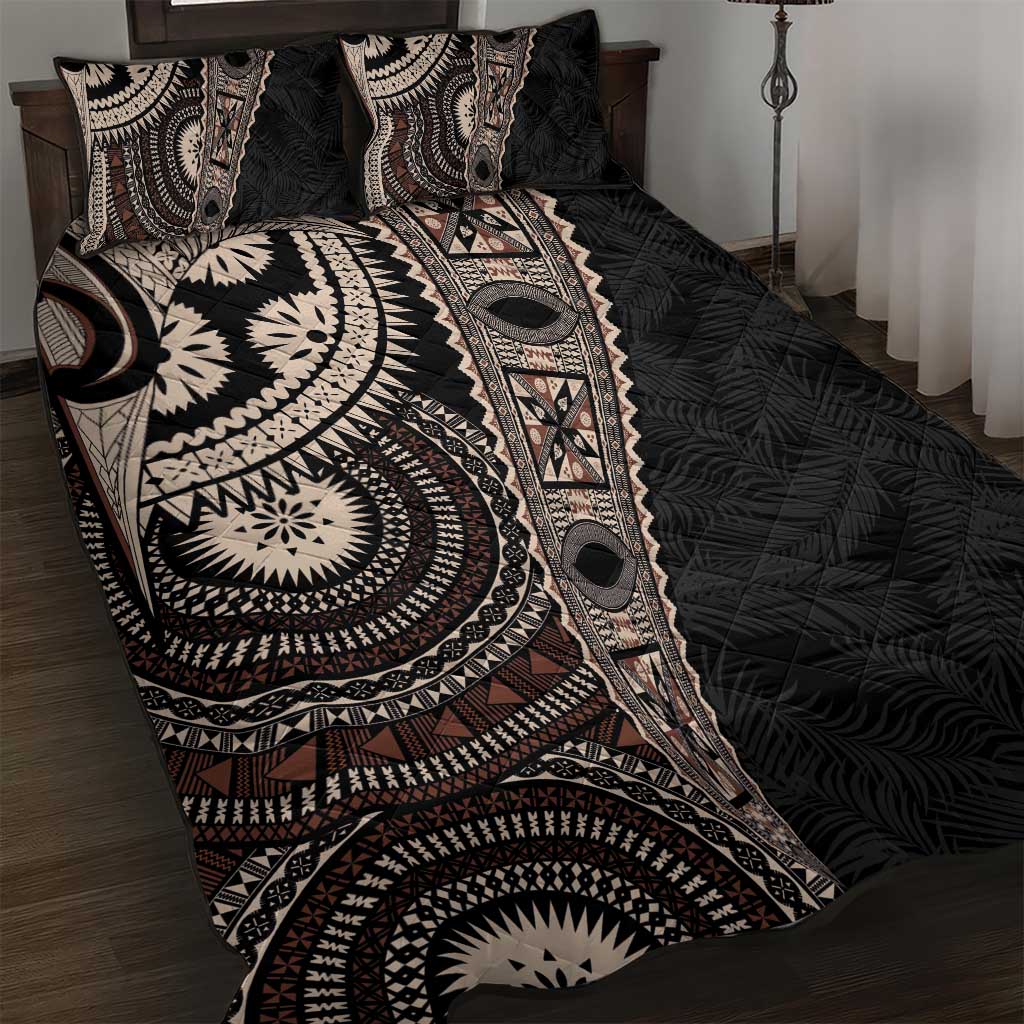 Fiji Traditional Masi Quilt Bed Set Tapa Art Palm Leaves Pattern