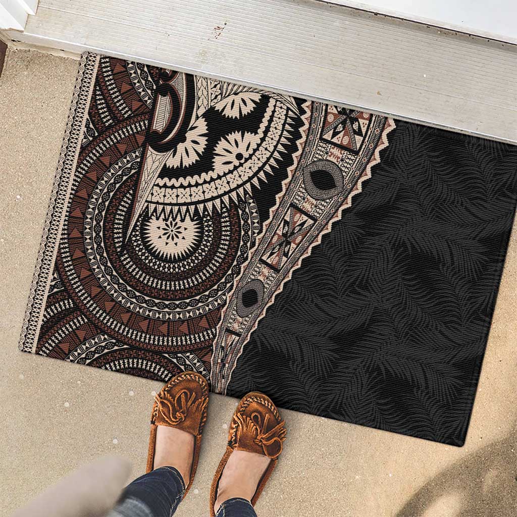 Fiji Traditional Masi Rubber Doormat Tapa Art Palm Leaves Pattern