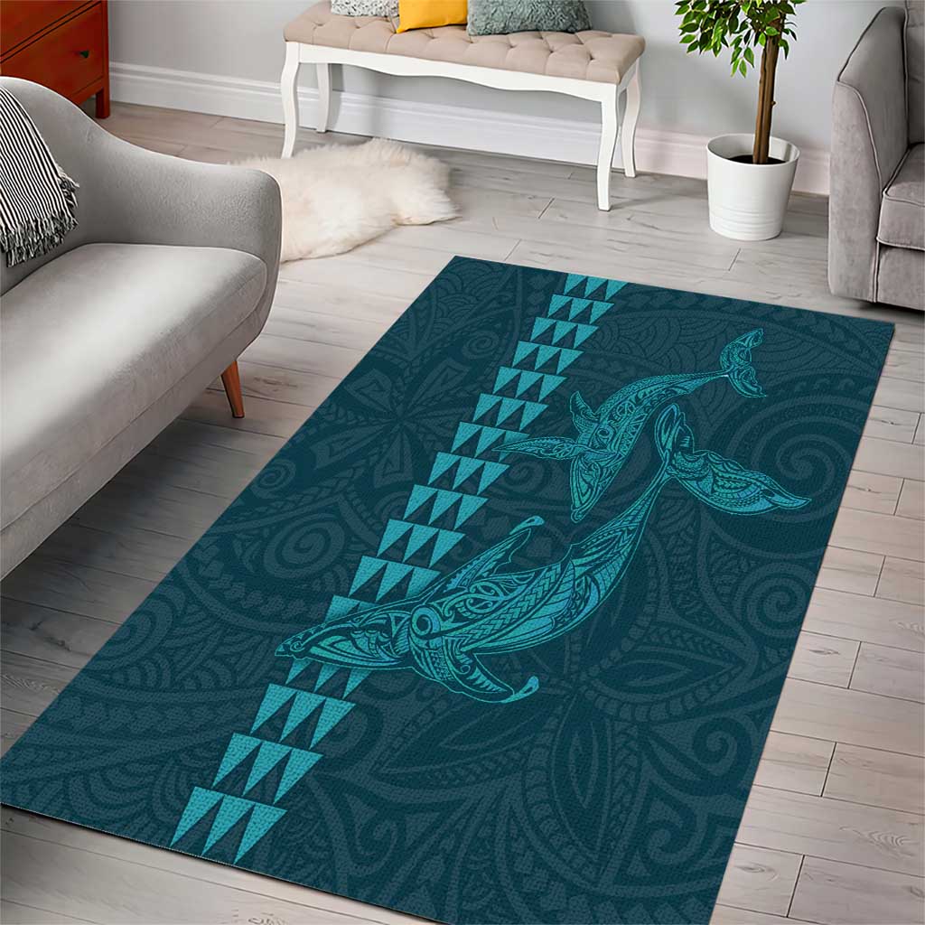 Aloha Hawaii Whale Kakau and Polynesian Tattoo Area Rug Turquoise Color LT03 - Polynesian Pride