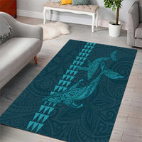 Aloha Hawaii Whale Kakau and Polynesian Tattoo Area Rug Turquoise Color LT03 - Polynesian Pride