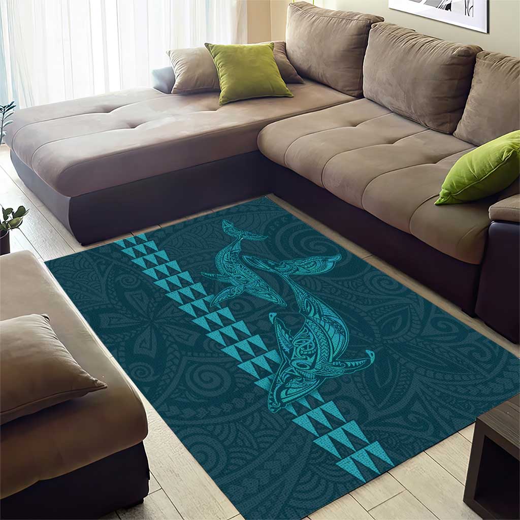 Aloha Hawaii Whale Kakau and Polynesian Tattoo Area Rug Turquoise Color LT03 - Polynesian Pride