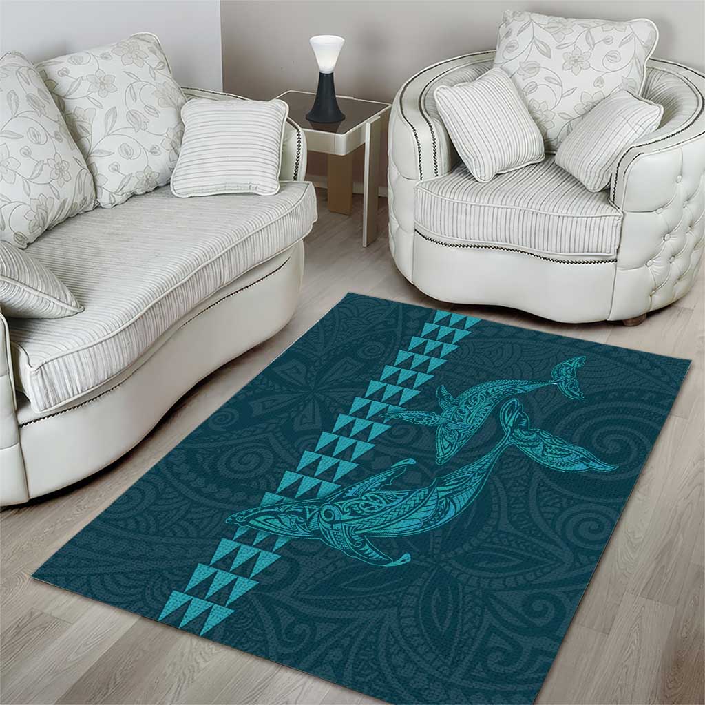 Aloha Hawaii Whale Kakau and Polynesian Tattoo Area Rug Turquoise Color LT03 - Polynesian Pride