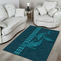 Aloha Hawaii Whale Kakau and Polynesian Tattoo Area Rug Turquoise Color LT03 - Polynesian Pride