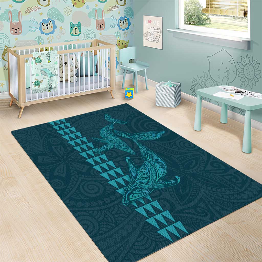 Aloha Hawaii Whale Kakau and Polynesian Tattoo Area Rug Turquoise Color LT03 - Polynesian Pride