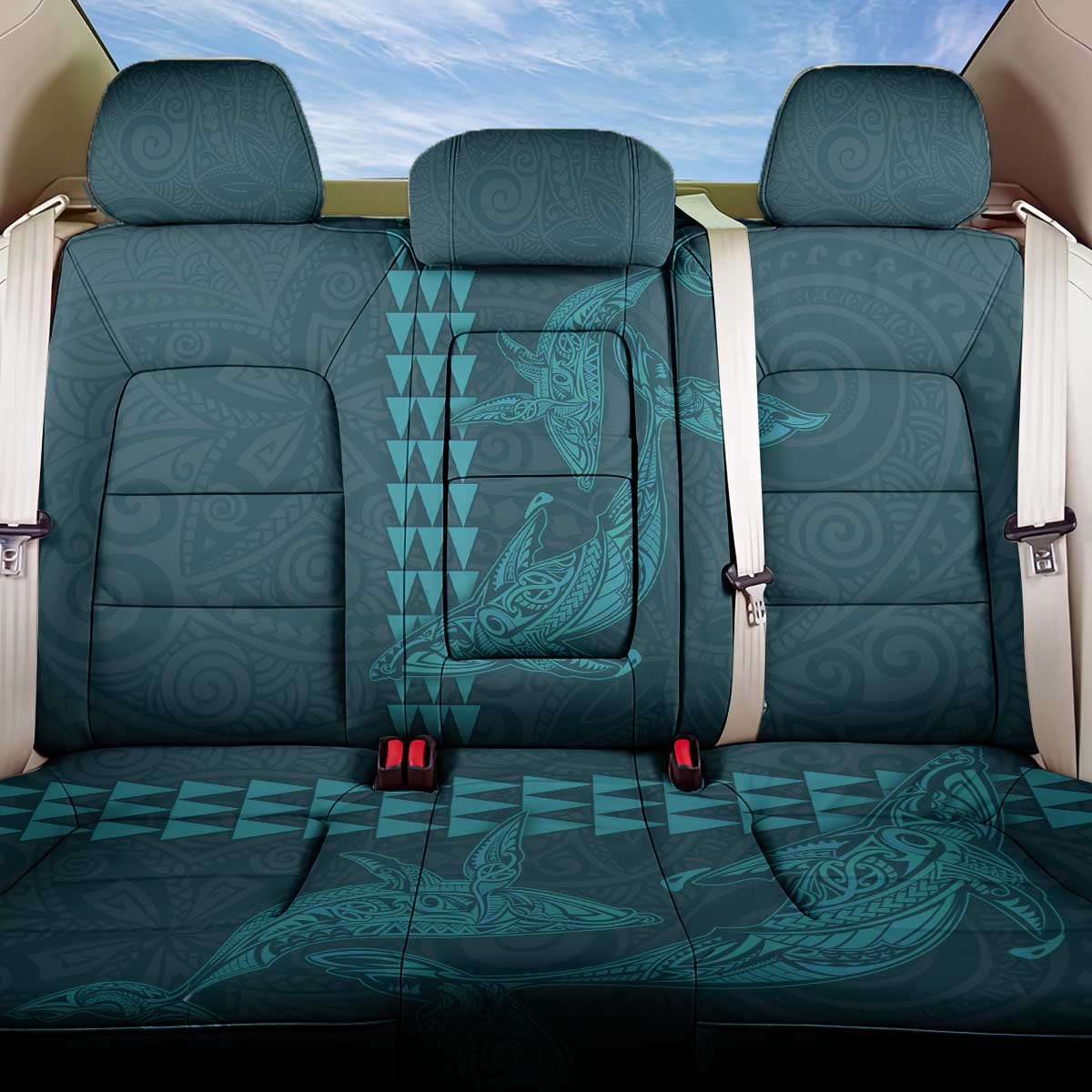 Aloha Hawaii Whale Kakau and Polynesian Tattoo Back Car Seat Cover Turquoise Color LT03 One Size Turquoise - Polynesian Pride