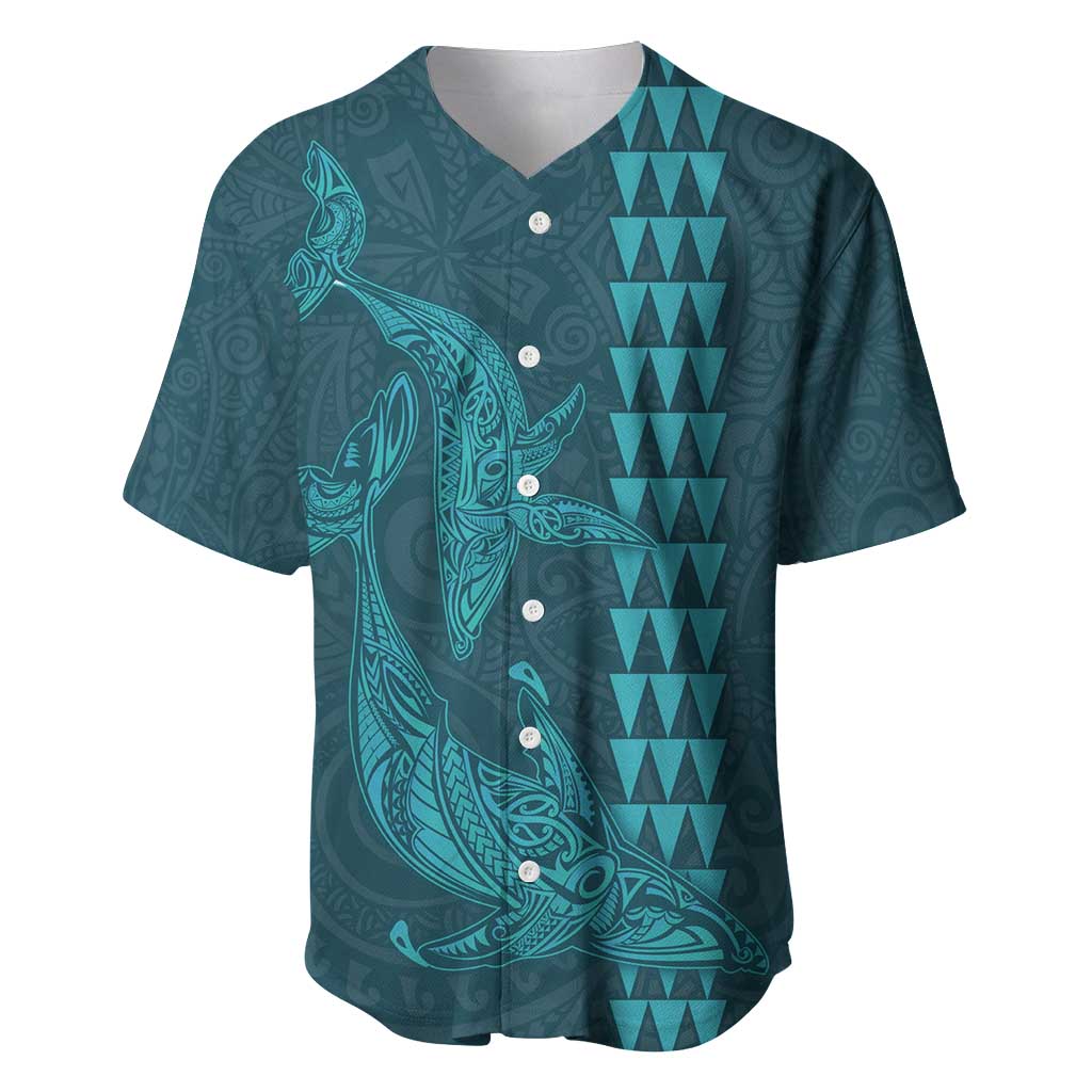 Aloha Hawaii Whale Kakau and Polynesian Tattoo Baseball Jersey Turquoise Color LT03 Turquoise - Polynesian Pride