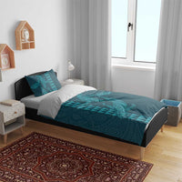 Aloha Hawaii Whale Kakau and Polynesian Tattoo Bedding Set Turquoise Color