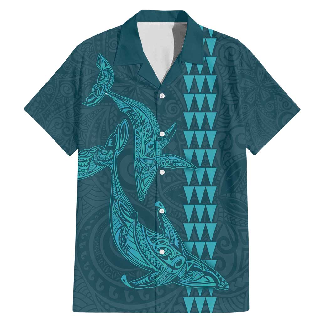 Aloha Hawaii Whale Kakau and Polynesian Tattoo Family Matching Mermaid Dress and Hawaiian Shirt Turquoise Color LT03 Dad's Shirt - Short Sleeve Turquoise - Polynesian Pride