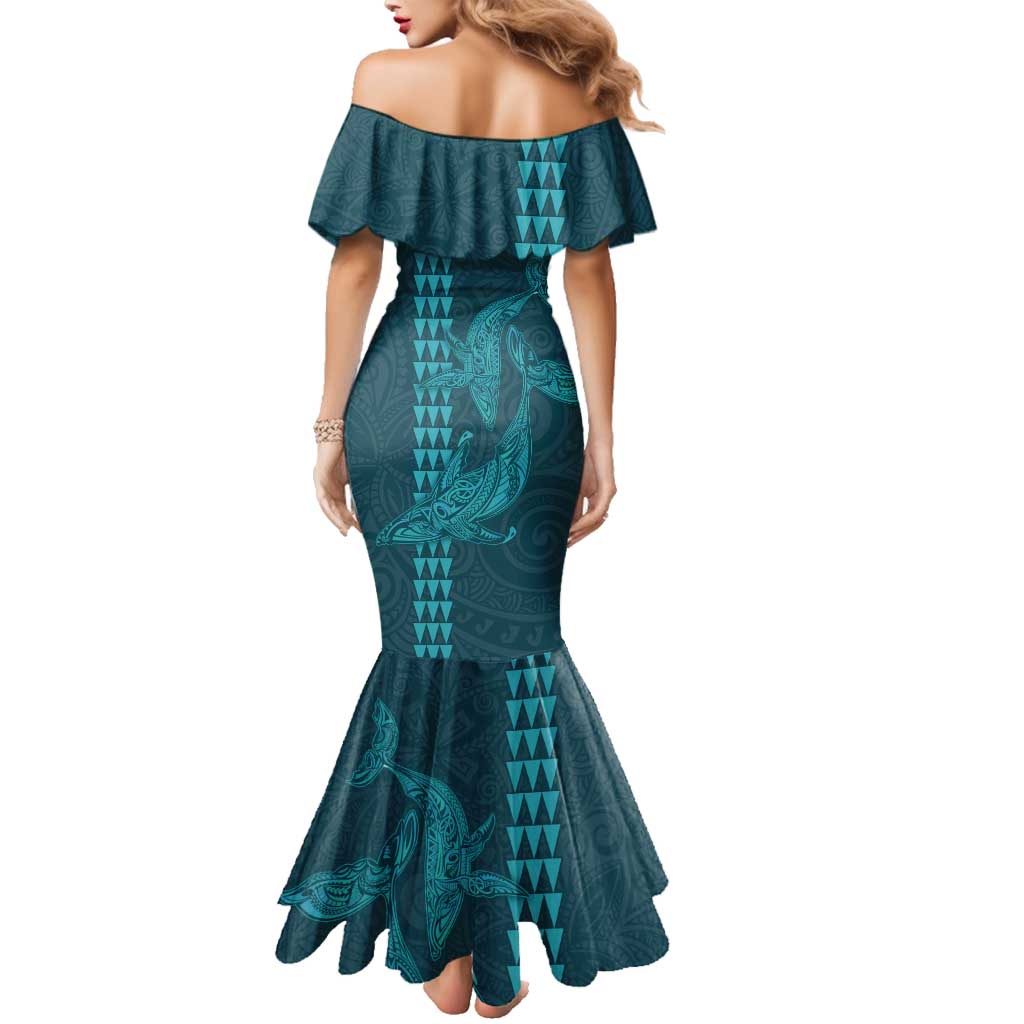 Aloha Hawaii Whale Kakau and Polynesian Tattoo Family Matching Mermaid Dress and Hawaiian Shirt Turquoise Color LT03 - Polynesian Pride