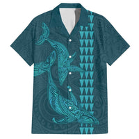 Aloha Hawaii Whale Kakau and Polynesian Tattoo Family Matching Off Shoulder Maxi Dress and Hawaiian Shirt Turquoise Color LT03 Dad's Shirt - Short Sleeve Turquoise - Polynesian Pride