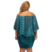 Aloha Hawaii Whale Kakau and Polynesian Tattoo Family Matching Off Shoulder Short Dress and Hawaiian Shirt Turquoise Color LT03 - Polynesian Pride