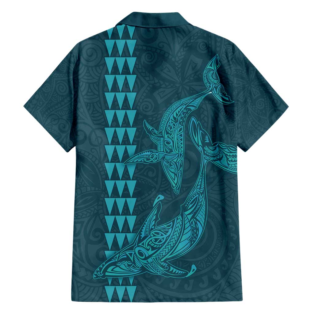 Aloha Hawaii Whale Kakau and Polynesian Tattoo Family Matching Short Sleeve Bodycon Dress and Hawaiian Shirt Turquoise Color LT03 - Polynesian Pride