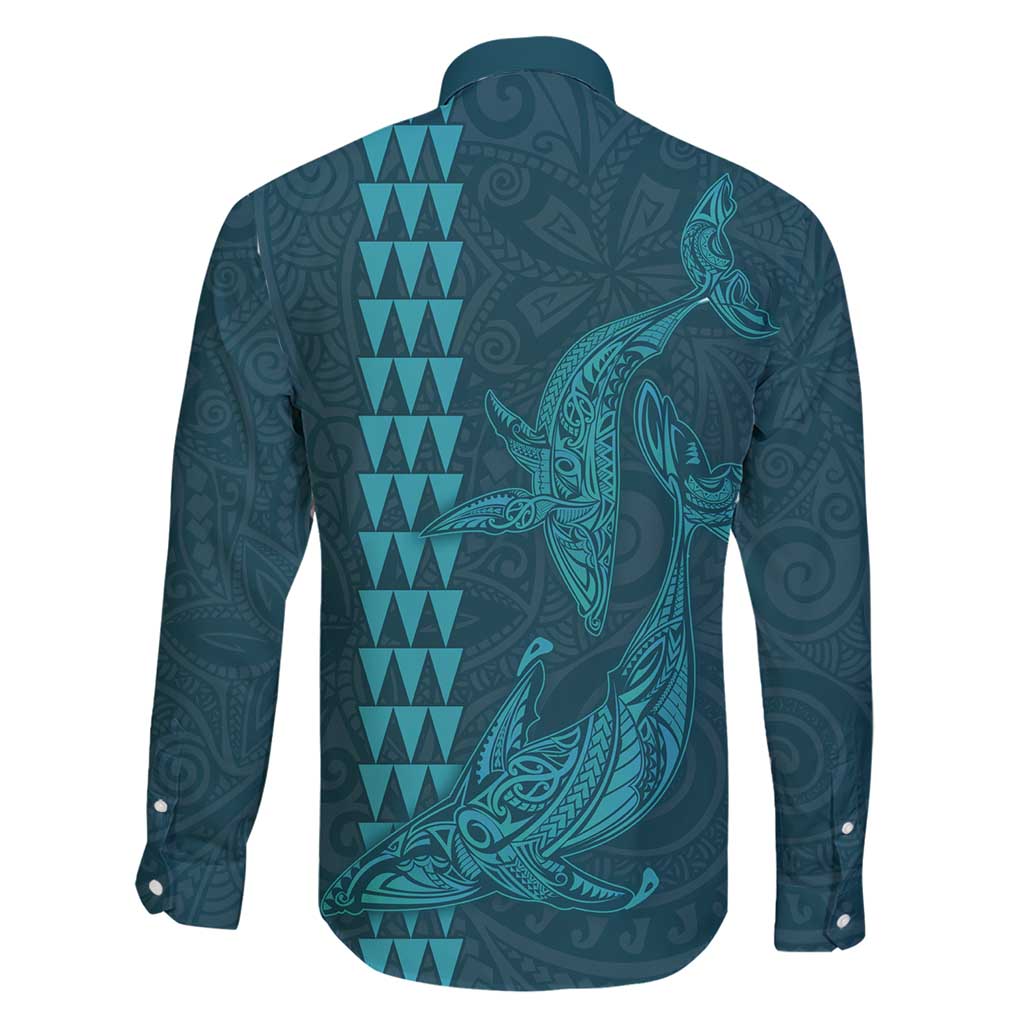 Aloha Hawaii Whale Kakau and Polynesian Tattoo Family Matching Short Sleeve Bodycon Dress and Hawaiian Shirt Turquoise Color LT03 - Polynesian Pride
