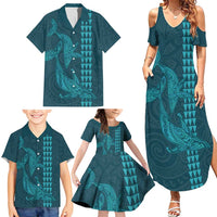 Aloha Hawaii Whale Kakau and Polynesian Tattoo Family Matching Summer Maxi Dress and Hawaiian Shirt Turquoise Color LT03 - Polynesian Pride