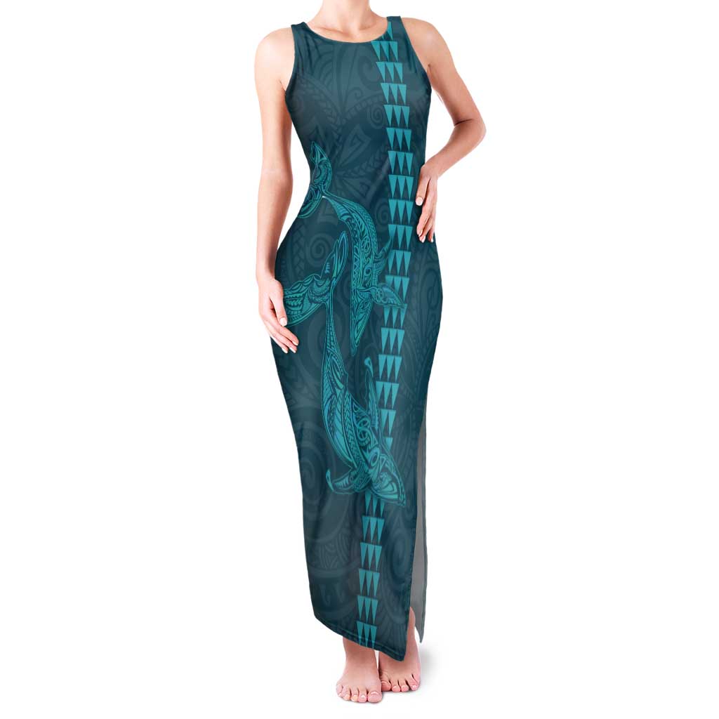 Aloha Hawaii Whale Kakau and Polynesian Tattoo Family Matching Tank Maxi Dress and Hawaiian Shirt Turquoise Color LT03 Mom's Dress Turquoise - Polynesian Pride