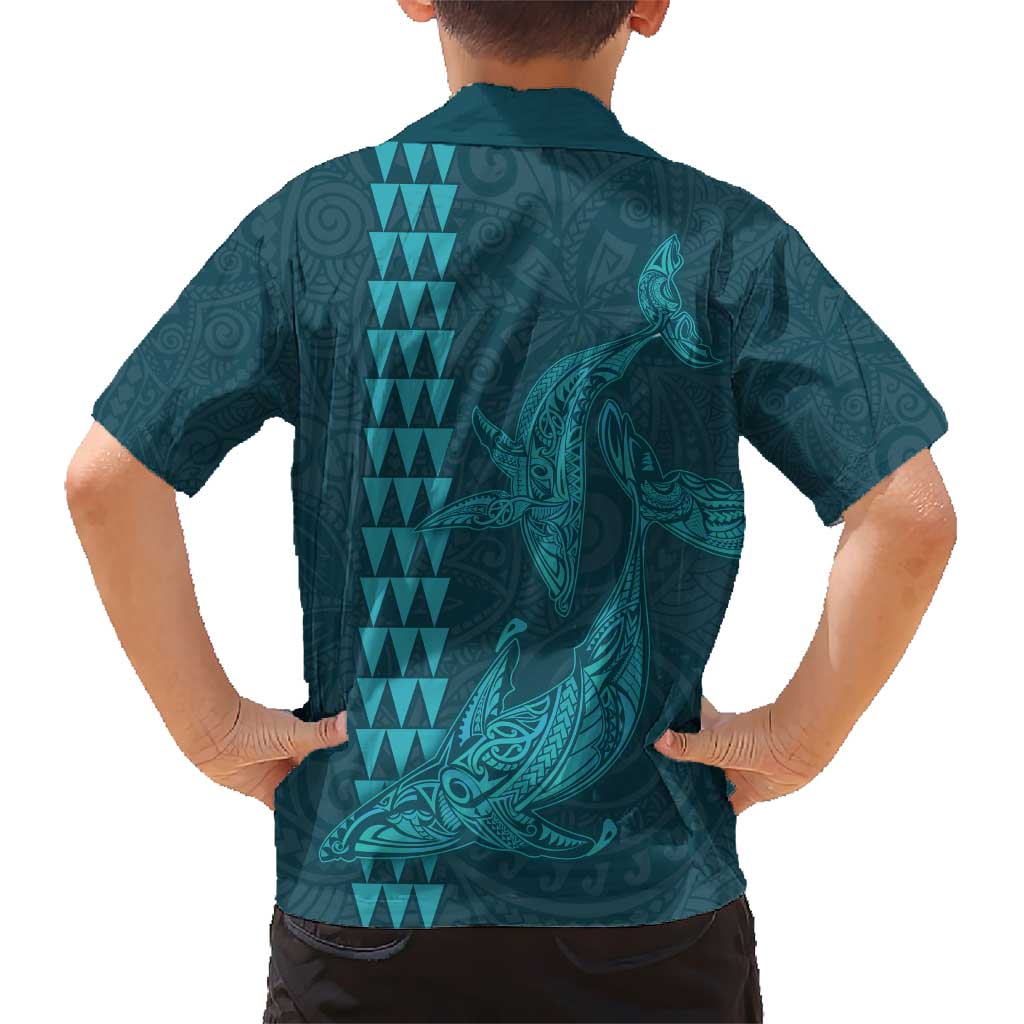 Aloha Hawaii Whale Kakau and Polynesian Tattoo Kid Hawaiian Shirt Turquoise Color