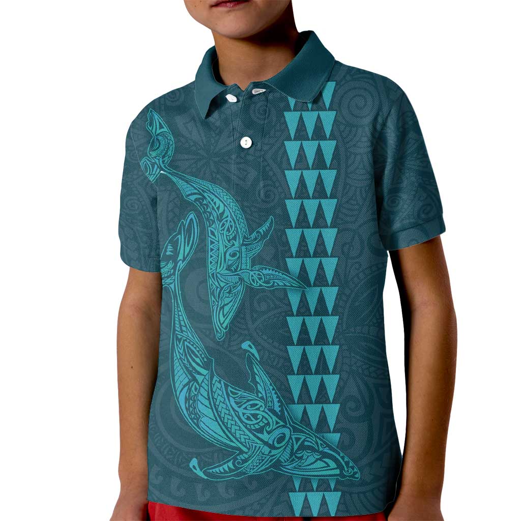 Aloha Hawaii Whale Kakau and Polynesian Tattoo Kid Polo Shirt Turquoise Color