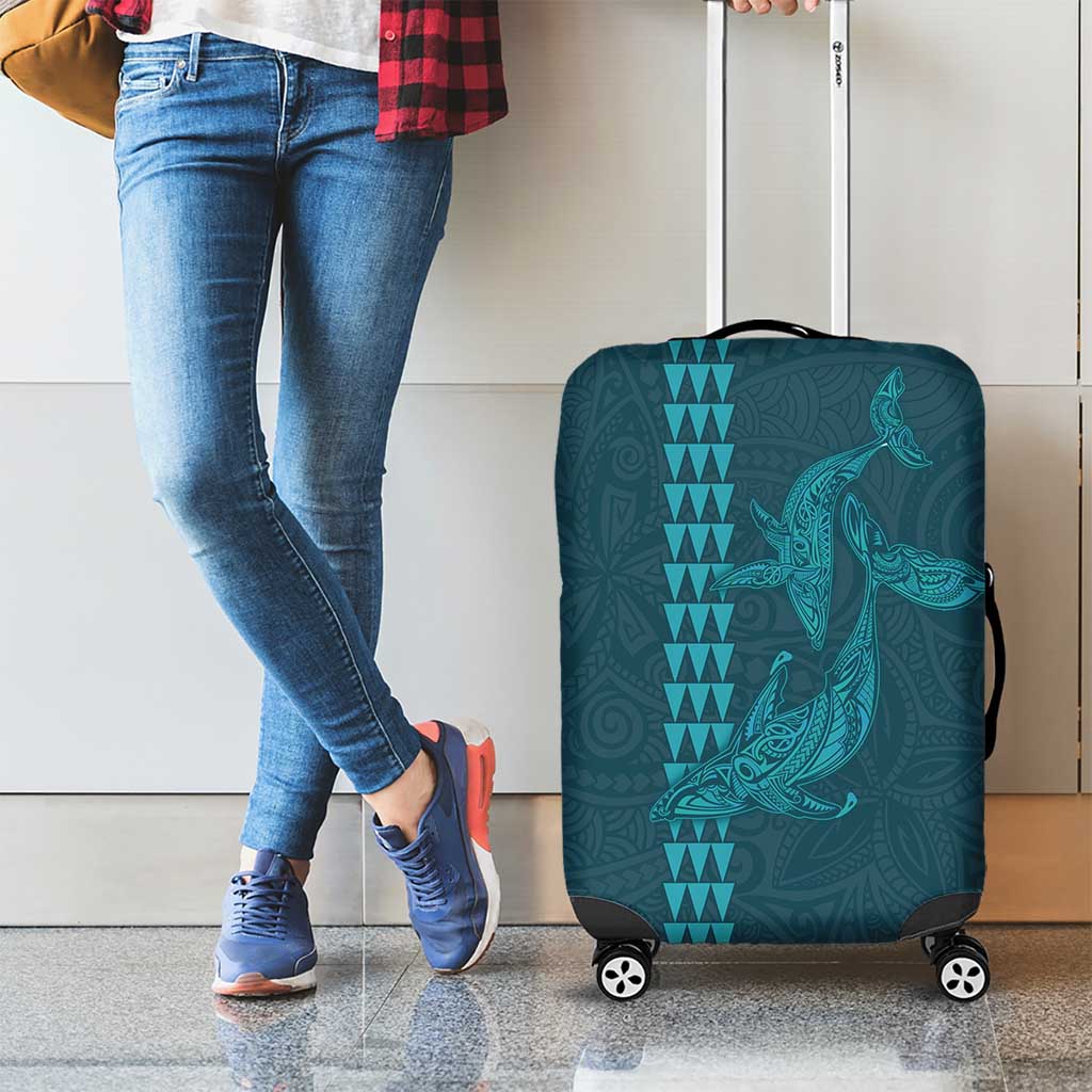Aloha Hawaii Whale Kakau and Polynesian Tattoo Luggage Cover Turquoise Color