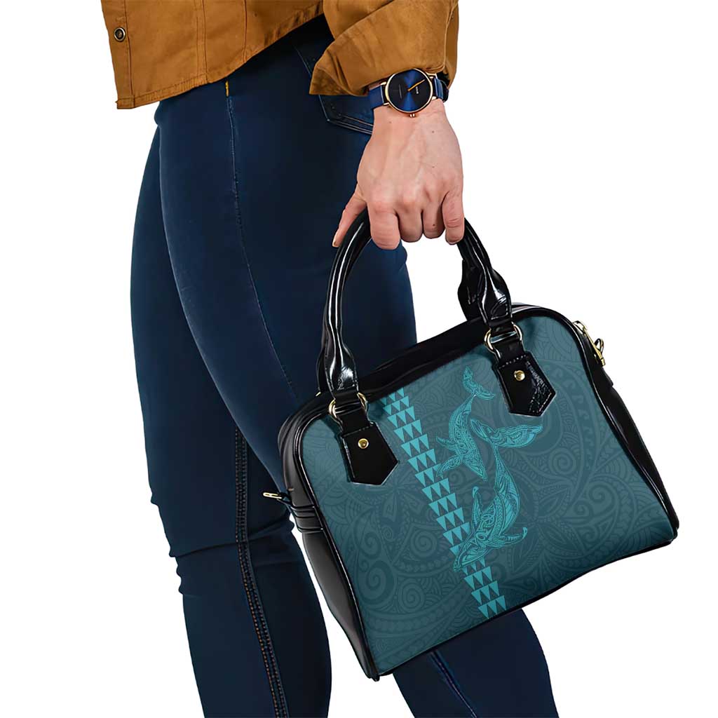 Aloha Hawaii Whale Kakau and Polynesian Tattoo Shoulder Handbag Turquoise Color