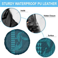 Aloha Hawaii Whale Kakau and Polynesian Tattoo Spare Tire Cover Turquoise Color
