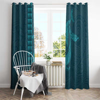 Aloha Hawaii Whale Kakau and Polynesian Tattoo Window Curtain Turquoise Color