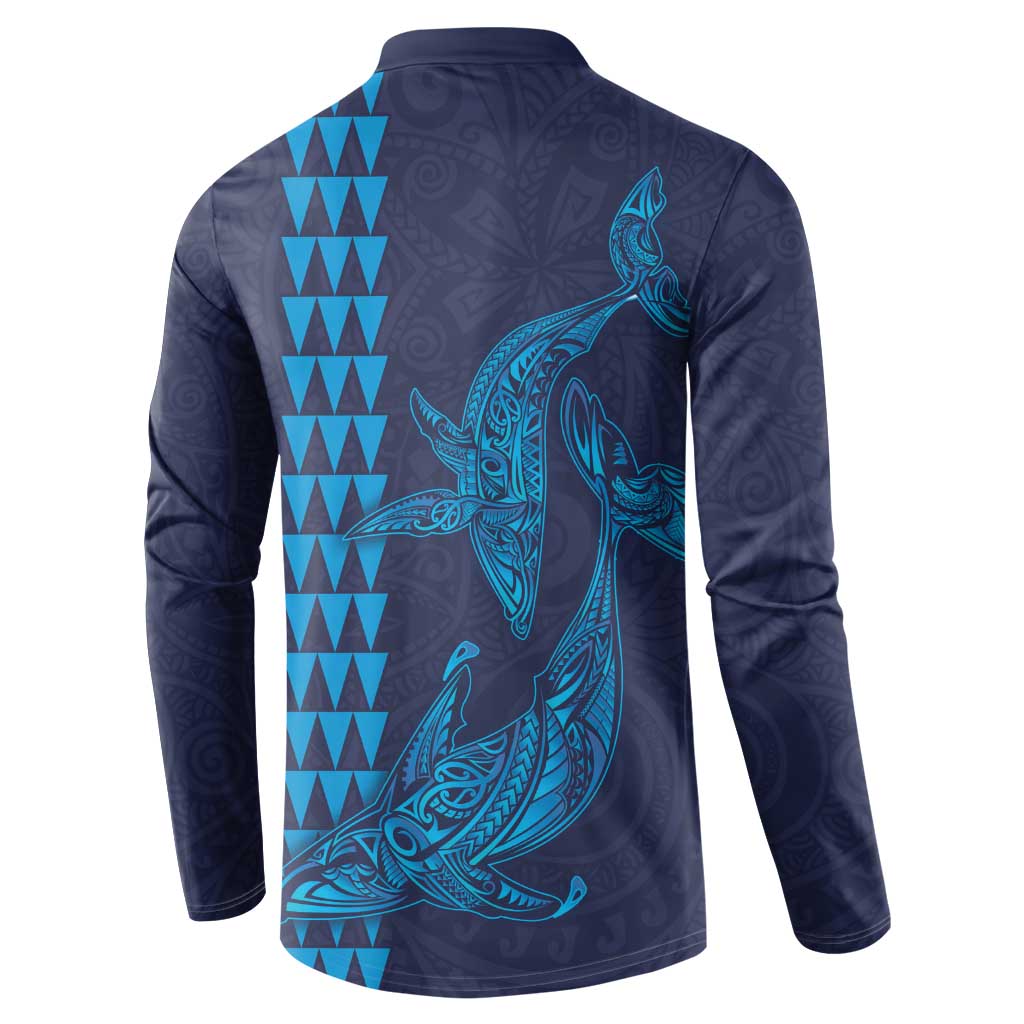 Aloha Hawaii Whale Kakau and Polynesian Tattoo Button Sweatshirt Dark Navy Color