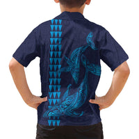 Aloha Hawaii Whale Kakau and Polynesian Tattoo Family Matching Long Sleeve Bodycon Dress and Hawaiian Shirt Dark Navy Color LT03 - Polynesian Pride