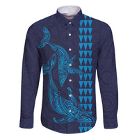 Aloha Hawaii Whale Kakau and Polynesian Tattoo Family Matching Long Sleeve Bodycon Dress and Hawaiian Shirt Dark Navy Color LT03 Dad's Shirt - Long Sleeve Dark Navy - Polynesian Pride