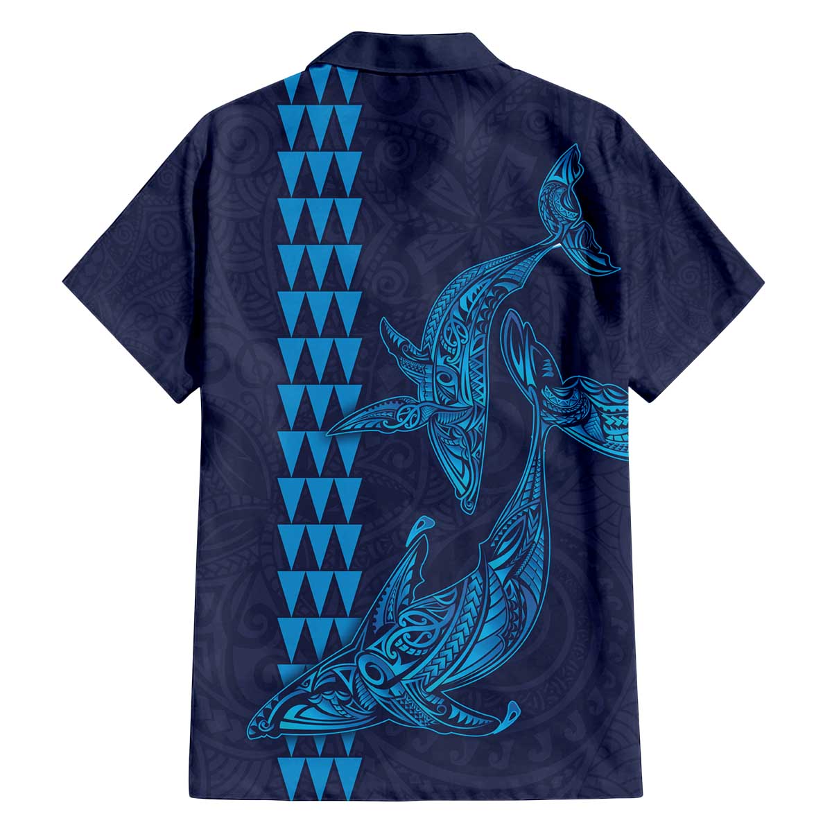 Aloha Hawaii Whale Kakau and Polynesian Tattoo Family Matching Off The Shoulder Long Sleeve Dress and Hawaiian Shirt Dark Navy Color LT03 - Polynesian Pride