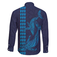 Aloha Hawaii Whale Kakau and Polynesian Tattoo Family Matching Off Shoulder Maxi Dress and Hawaiian Shirt Dark Navy Color LT03 - Polynesian Pride