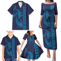 Aloha Hawaii Whale Kakau and Polynesian Tattoo Family Matching Puletasi and Hawaiian Shirt Dark Navy Color LT03 - Polynesian Pride