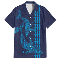 Aloha Hawaii Whale Kakau and Polynesian Tattoo Family Matching Short Sleeve Bodycon Dress and Hawaiian Shirt Dark Navy Color LT03 Dad's Shirt - Short Sleeve Dark Navy - Polynesian Pride